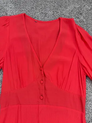 ASOS, New Look v neck flutter sleeve midi dress in bright orange thumbnail 3