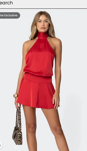 Edikted Scarf Halter Open Back Mini Dress thumbnail 1