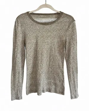 Old Navy Gray and White Striped Long-Sleeve Crewneck Top thumbnail 1