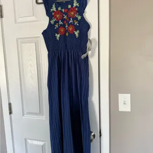 Tanya Taylor And Sage Blue Floral Embroidered Ruffle Sleeveless Maxi Dress Summer thumbnail 9