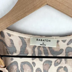 Aritzia Babaton Crop Top Womens M‎ Brown Stretch Leopard Scoop Neck Tie Front thumbnail 3
