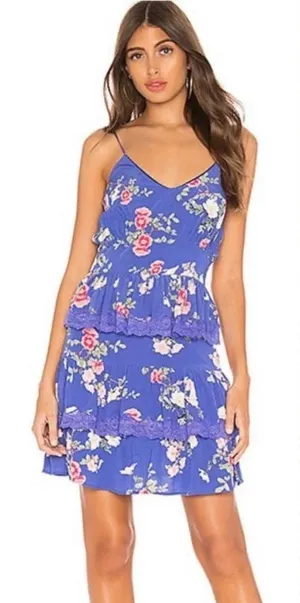 Lovers + Friends Teresa Floral Ruffle Mini Dress in Feeling Blue Size‎ US XL thumbnail 1