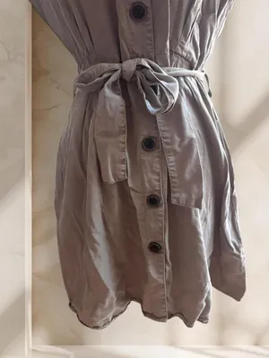 Zara Button-Front Shirt Dress in Olive Taupe thumbnail 4