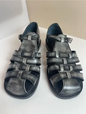 Free People Willow leather fisherman flat sandals distressed black Gladiator 8 thumbnail 10