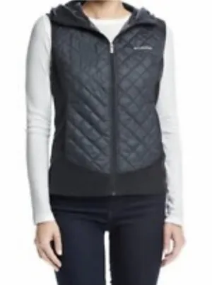 Women's Columbia Warmer Days Fleece‎ Hooded Vest Size XL Black Quilted thumbnail 1