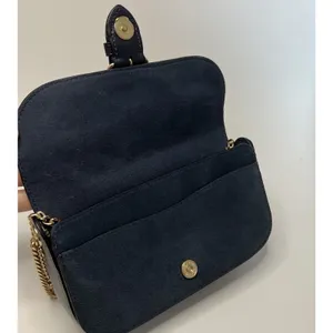 Coach Kleo Crossbody Navy Blue Suede Denim Leather Chain Gold Strap Mini Purse thumbnail 9