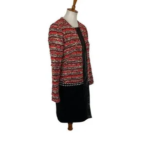 Milly Jacket 2 Black Red Textured Tweed Blazer Workwear Party thumbnail 4