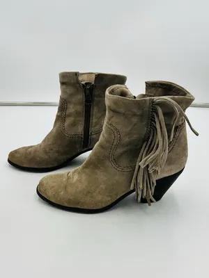 SAM EDELMAN Louie Suede Fringe Ankle Boots Booties Size Women’s 8.5 M Putty Grey thumbnail 4