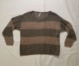 Free People | Brown Striped Lightweight Oversized Mohair Blend Sweater | XS thumbnail 1