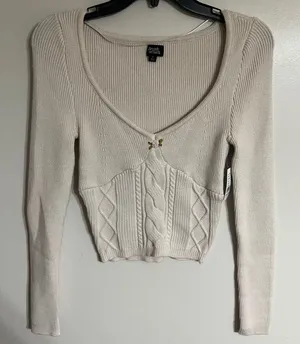 Beverly and Beck PacSun Cropped Sweater Lilac Rosebud Cable Knit Size Small‎ NEW thumbnail 1
