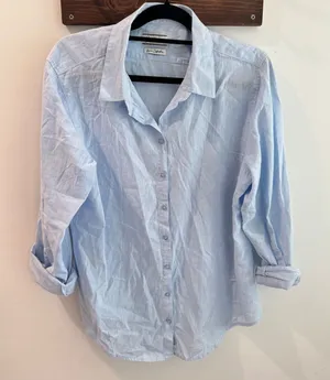 Santorini Linen Collection Light Blue Button Down Shirt Linen Blend 2XL 23-303 thumbnail 1