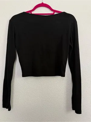 Motel Rocks NWT Carla Button Front Long Sleeve Crop Top Medium in Black thumbnail 3
