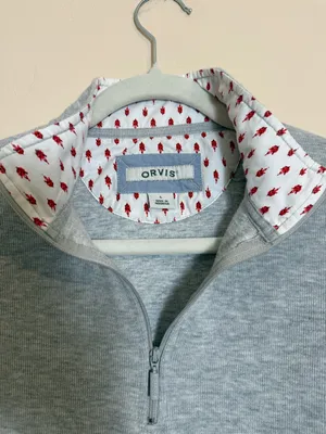 Orvis Gray Zip Up Sweater with Patterned Collar thumbnail 3