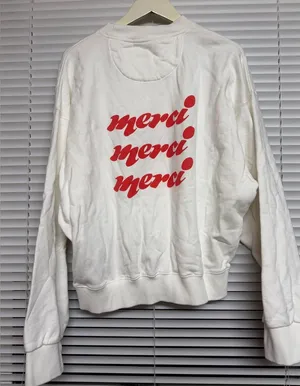 Araminta James White Crew Neck Sweater Merci‎ Red Spellout thumbnail 1