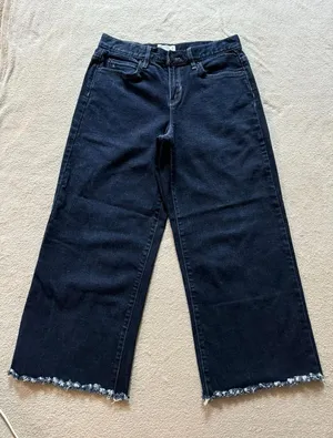 ARTELIER Nicole Miller Sullivan Dark Wash Wide Leg Crop‎ Raw Hem Denim Jeans 26 thumbnail 1