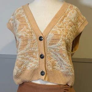 Free People Beige and Cream Knit Vest Geometric Pattern Sweater thumbnail 12