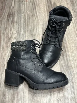 torrid Black Lace-Up Heeled Combat Boots thumbnail 1