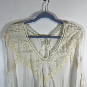 Free People Intimately Ivory Lace Smocked V-Neck High Low Sleeveless Top Romance thumbnail 2