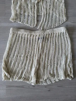 Cotton Candy Cream Knit Crop Top & Shorts Set Coverup thumbnail 5