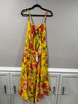 NWT Band Of The Free- Free People Yellow Floral Tie-Front Maxi Dress thumbnail 4
