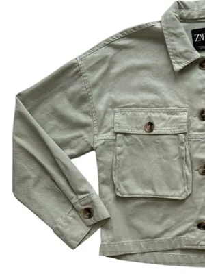 Zara Oversized Cropped Jean Jacket Pistachio Green Size Small thumbnail 2