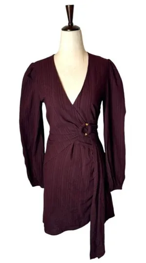 The Fifth Label Dress Women‎ XS Plum Long V Neck Linen Blend Tide Dress NWT thumbnail 1