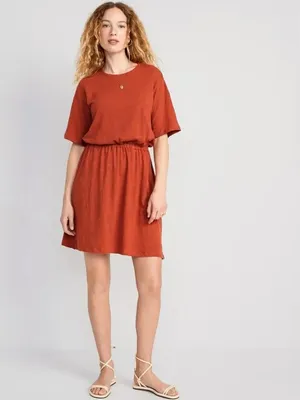 Old Navy Waist Defined Short Sleeve Fox Orange Slub Knit Mini Dress thumbnail 3