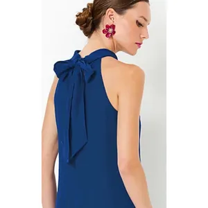 Lilly Pulitzer Alaric Maxi Dress Blue Med Halter Bow Back 017058 Size 0 thumbnail 4