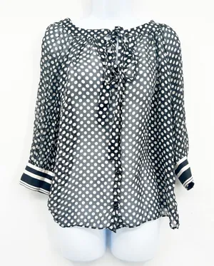 Milly Womens Retro Black White Polka Dot Silk Tie Neck Parisian‎ Chic Blouse 6 thumbnail 1