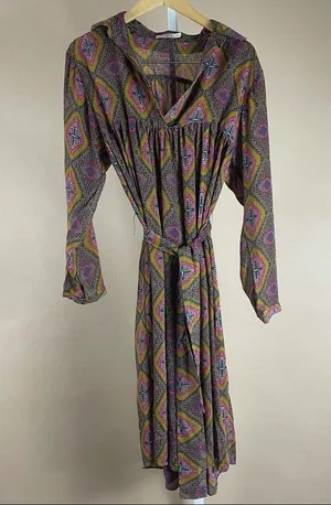 Hazel Large Boho Aztec Flowy Loose Dress Pleat V Neck Swim Cover Vacation Summer thumbnail 2