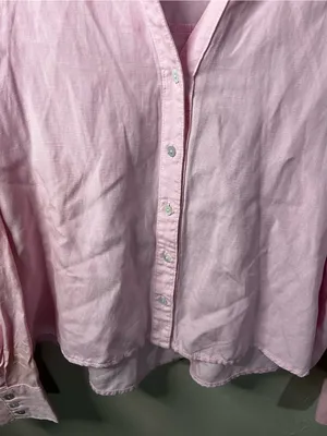 Zara Linen Blend Pink Oversized Cropped Button Down Travel Vacation Preppy Shirt thumbnail 4