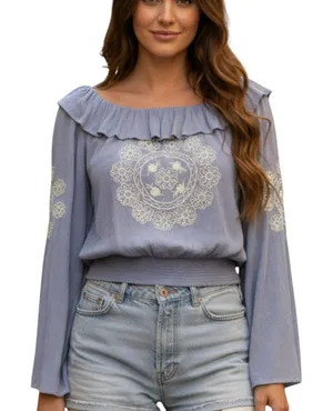 American Eagle Boho Floral Embroidered Crop Top Smocked S Coastal Cottagecore thumbnail 1
