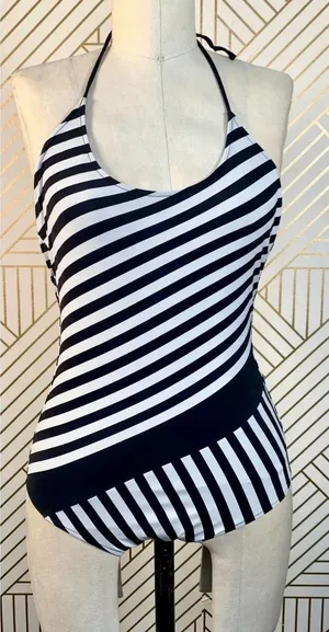 Zara Swimsuit Black and White Striped One-Piece Bathing Suit Size‎ Small thumbnail 1