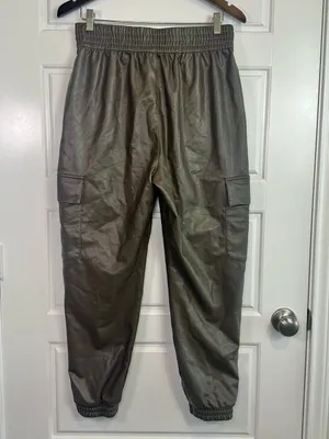 Abercrombie & Fitch Faux Brown Leather Cargo High Rise Jogger Pants Size L NWT thumbnail 4