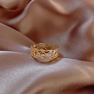 18K Gold Plated Adjustable Hollow Mesh Shape Open Ring for Women, Statement Ring thumbnail 1