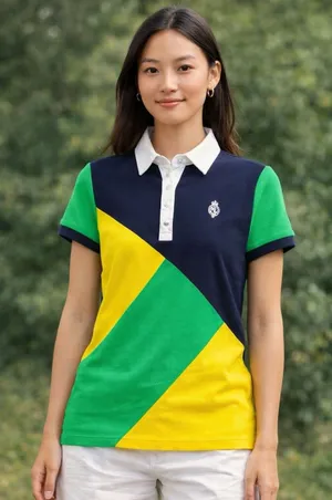 Lauren Ralph Lauren Polo Shirt Womens Small Colorblock Navy Green Yellow Active thumbnail 1