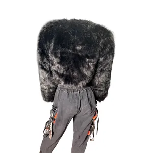 Womens Black Faux Fur Cropped Jacket Bolero Shrug Open Front Size Small thumbnail 4