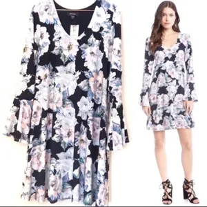 Karen Kane multicolor floral long-sleeve A-line dress thumbnail 2