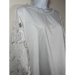 ANDTHEWHY White Floral Crochet Lace Long Sleeve Top Crewneck Blouse Small‎ thumbnail 3