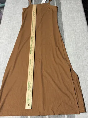 The Drop Leslie Toasted Brown Ribbed Midi Dress XXS Side Slit‎ NWT thumbnail 1