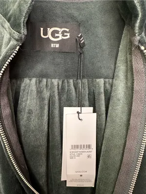 NWT UGG Devaney Bomber Jacket Dark Green Velour Velvet Full Zip Hot Pink thumbnail 5