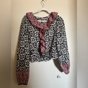 Free People‎ Mikaela Printed Wrap Top Size S Batik Floral Ruffle Boho Peasant thumbnail 4