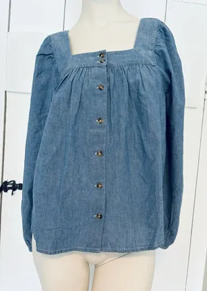 Levi's Amber Long Sleeve Blouse Square Neck‎ Shirt 100% Cotton Flowy Medium thumbnail 1