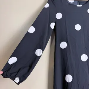 Black White Polka Dot Ruffled Hem Midi Dress Flowy Retro Mod Belted Women Size M thumbnail 4