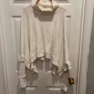 Free People Moon Daisy Thermal Mock Neck Oversized Cropped Shirt Top Women Large thumbnail 3