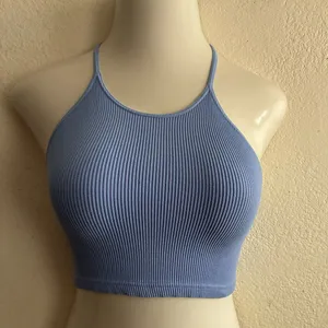 Free People Movement Happiness Runs Crop Ribbed High-Neck Tank Top - Light Blue thumbnail 3