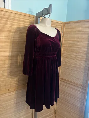 Celebrity Pink burgundy Velvet Puff Sleeve Smocked Waist Mini Dress woman’s S thumbnail 2