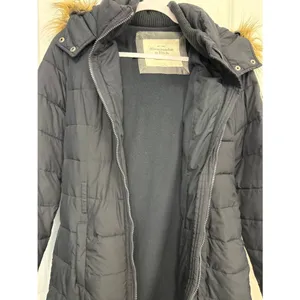 Abercrombie & Fitch Black Long Puffer Coat Faux Fur Hood M thumbnail 5