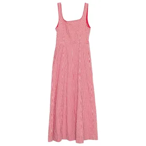 Rachel Zoe Dress Maxi Red Gingham Plaid Seersucker Milkmaid Cottagecore Picnic 6 thumbnail 3