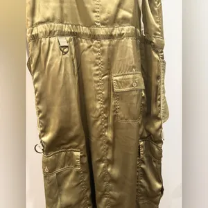 Love The Label Anthropologie Sleeveless Utility Satin Green Midi Dress Size‎ XS thumbnail 9